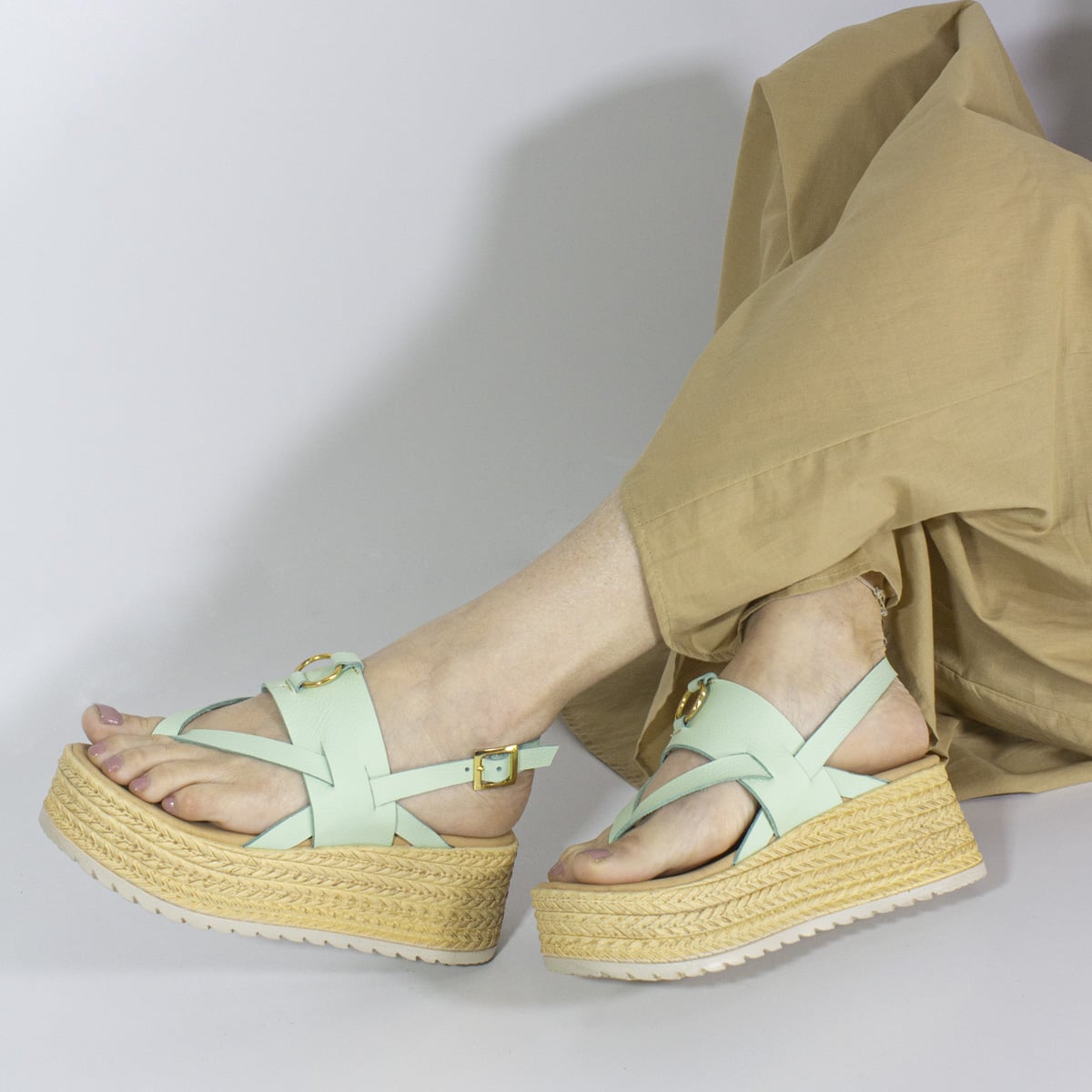 SANDALIAS MUJER MARIBU CUERO BEIGE 1019 - 5