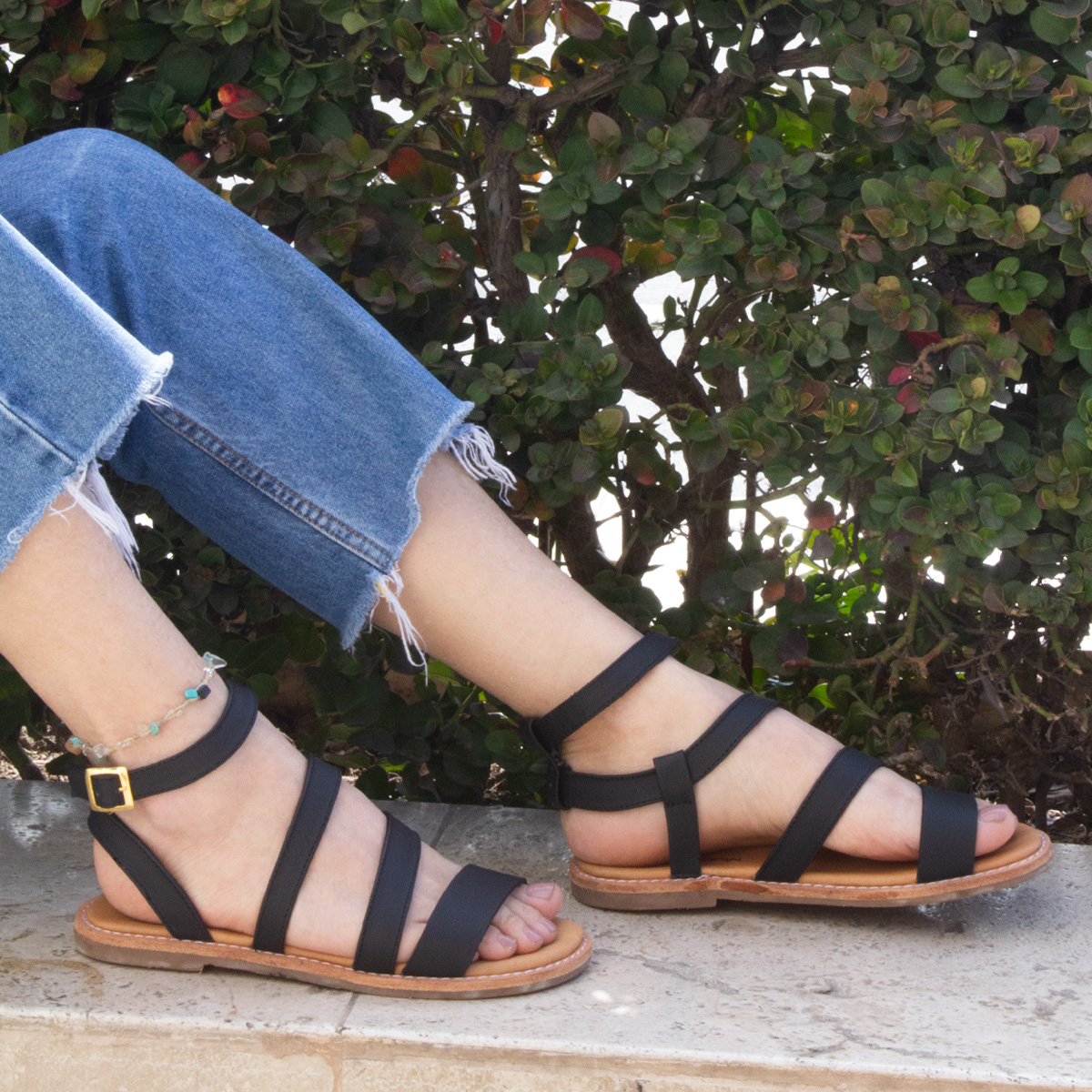 SANDALIAS MUJER MARIBU CUERO NEGRO 1020 - 5