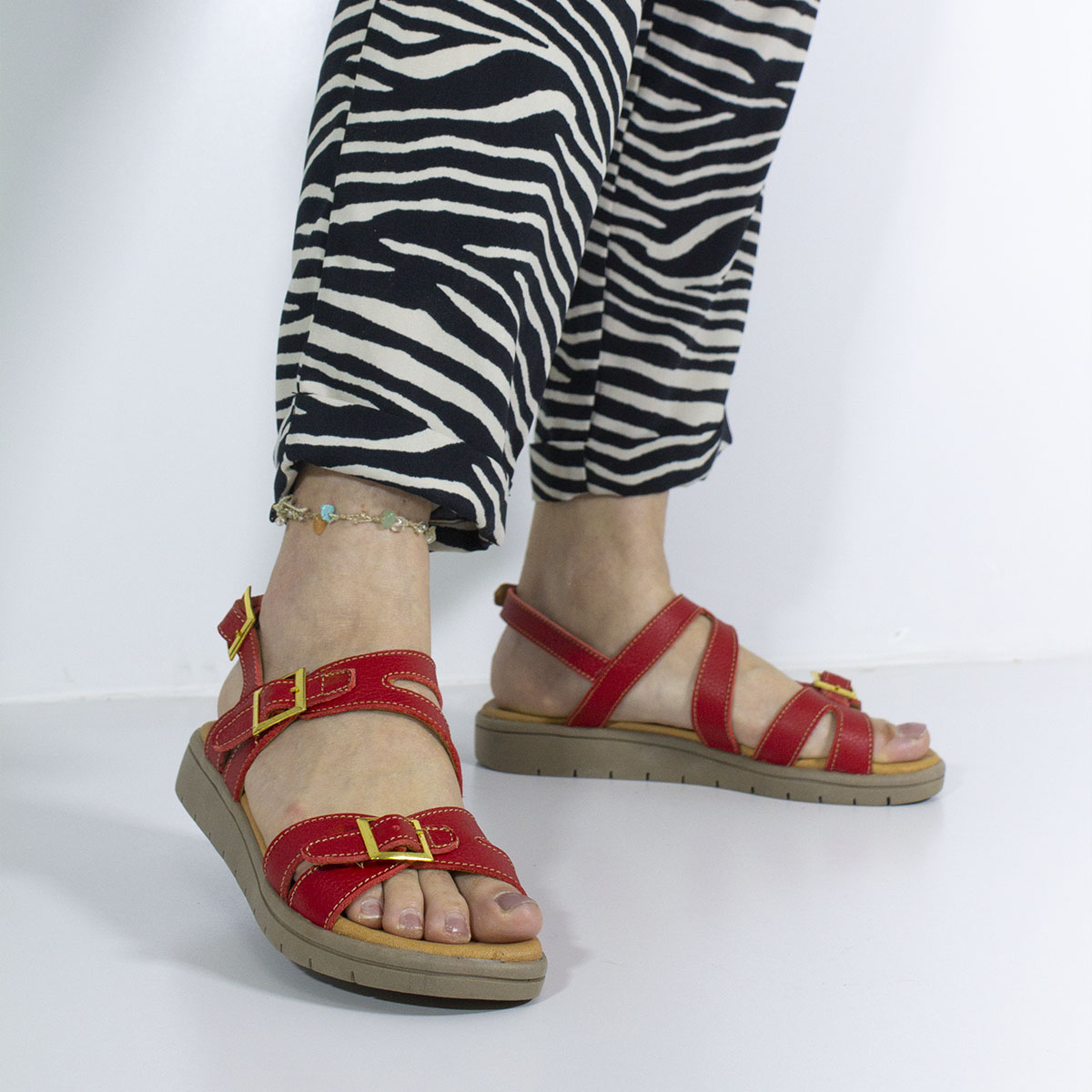 SANDALIAS MUJER MARIBU CUERO ROJO 737 - 6