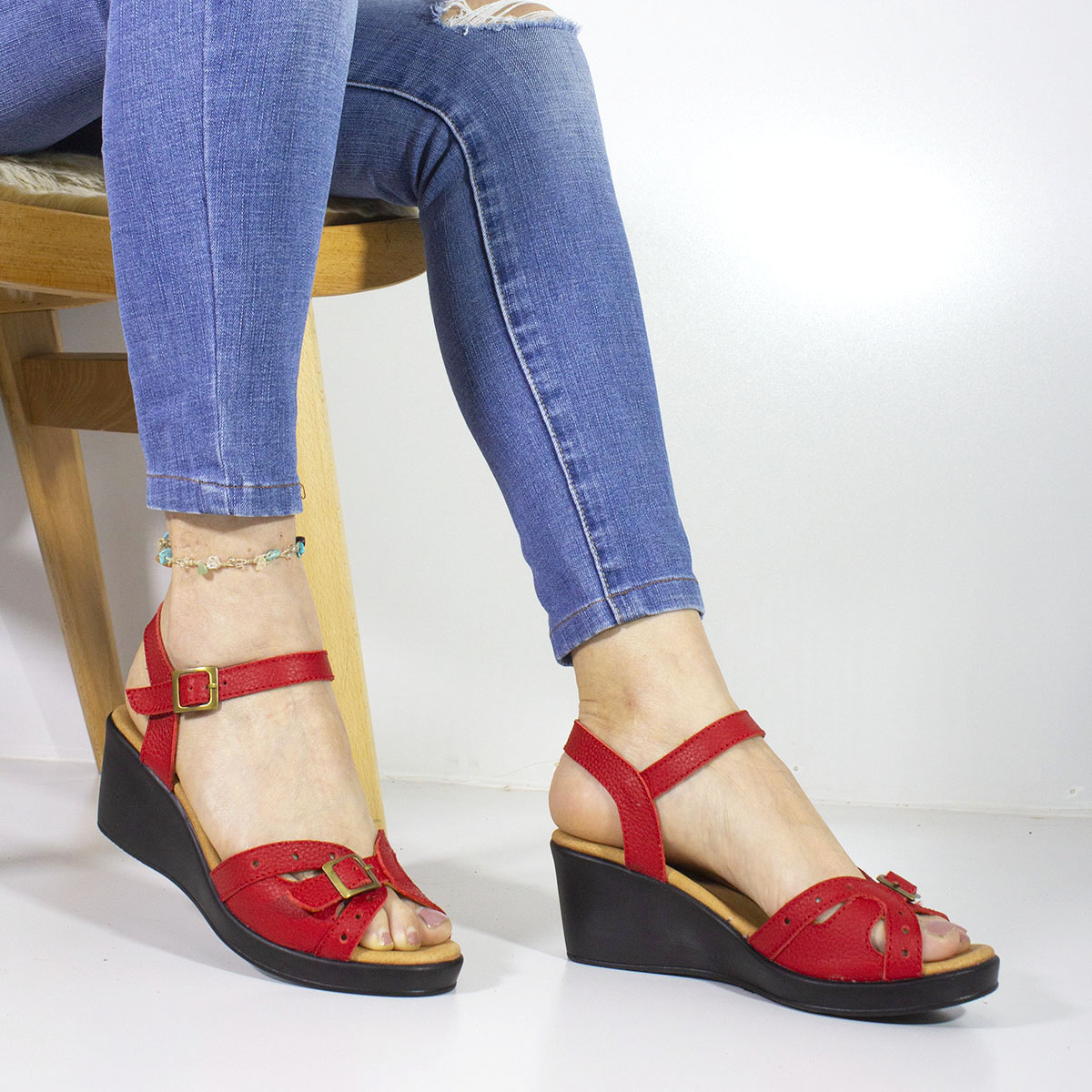 SANDALIAS MUJER MARIBU CUERO ROJO 751 - 6