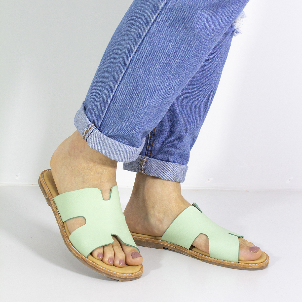 SANDALIAS MUJER MARIBU CUERO MENTA 1008 - 6