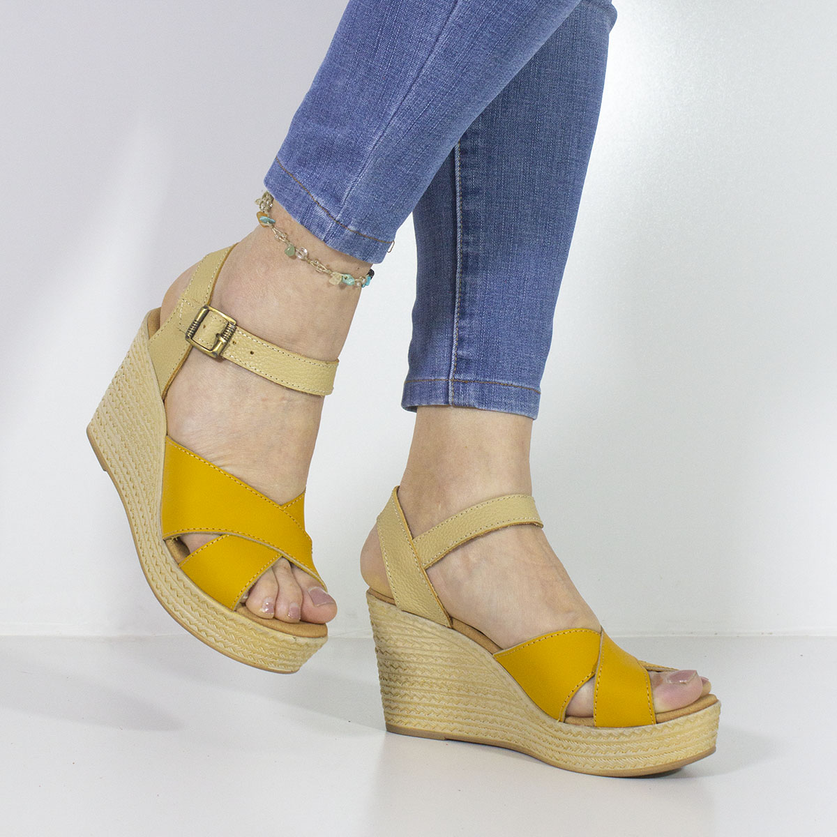 SANDALIAS MUJER MARIBU CUERO AMARILLO 421 - 6