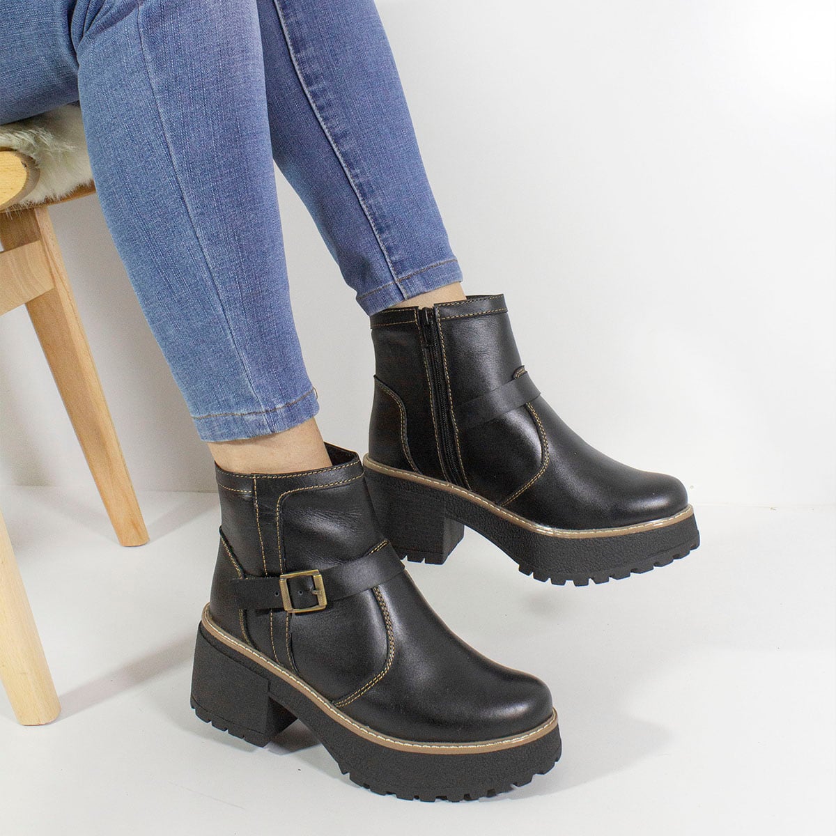 BOTINES MUJER MARIBU CUERO NEGRO 687 - 5