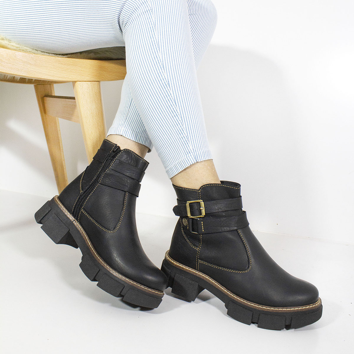 BOTINES MUJER MARIBU CUERO NEGRO 723 - 5