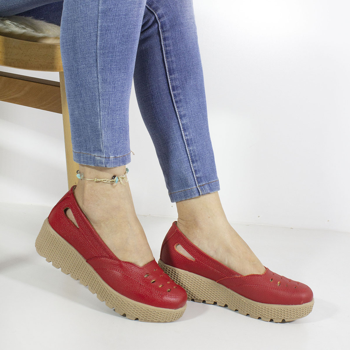 MOCASINES MUJER MARIBU CUERO ROJO 1010 - 5