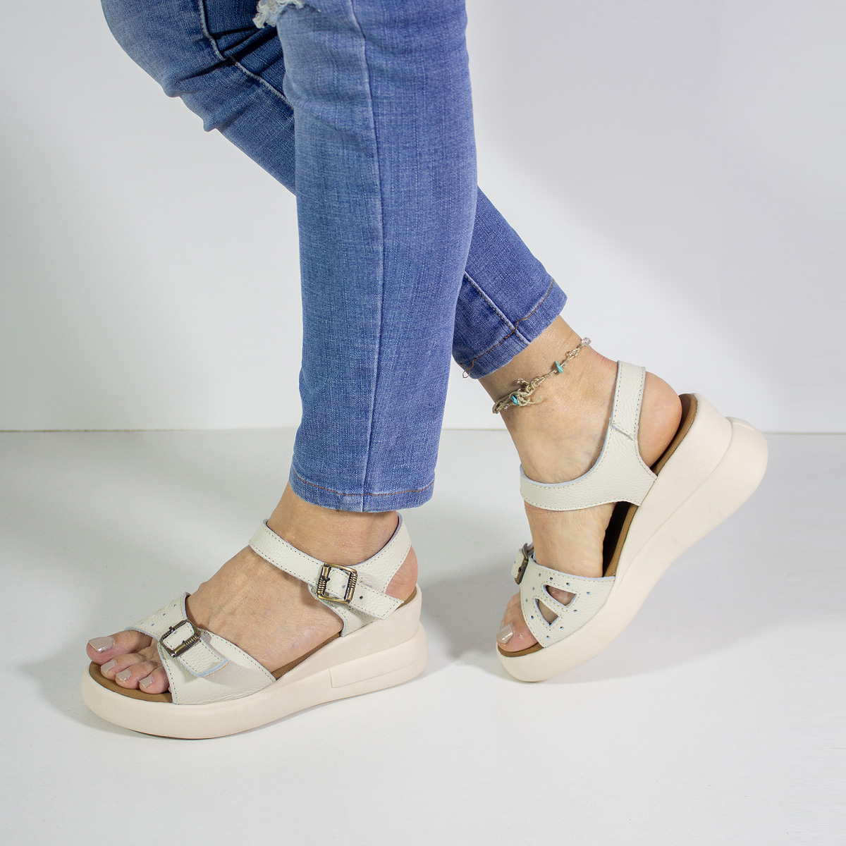 SANDALIAS MUJER MARIBU CUERO HUESO 768 - 5