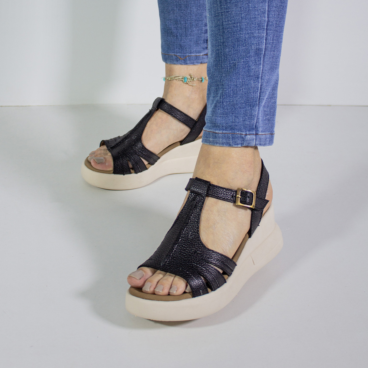 SANDALIAS MUJER MARIBU CUERO NEGRO 366 - 5