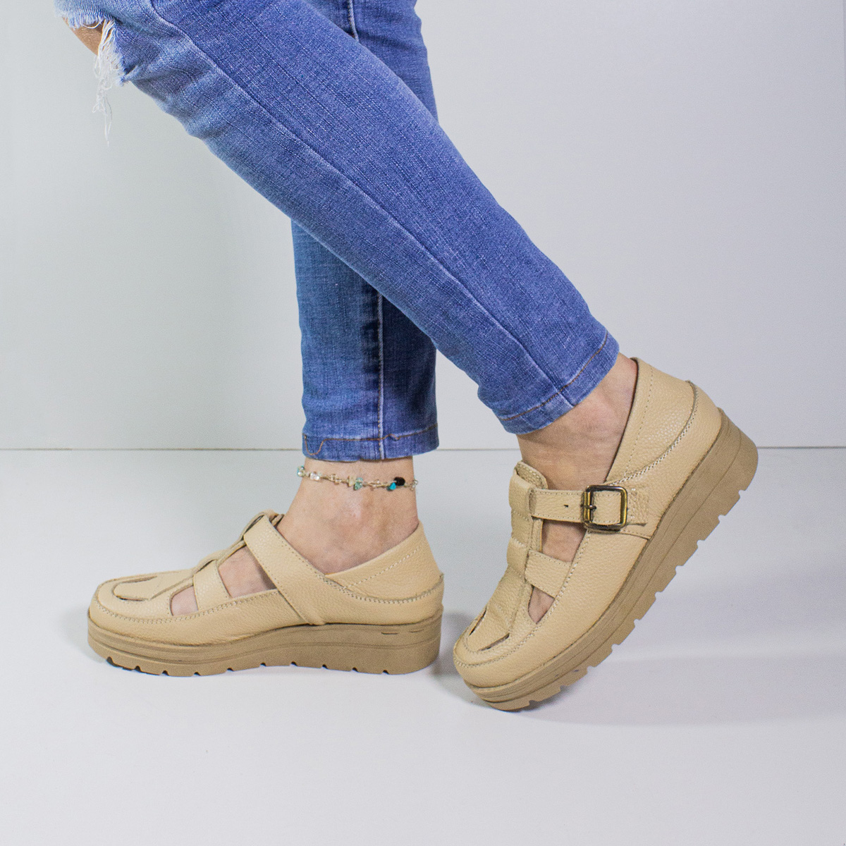 SANDALIAS MUJER MARIBU CUERO NATURAL 1087 - 6
