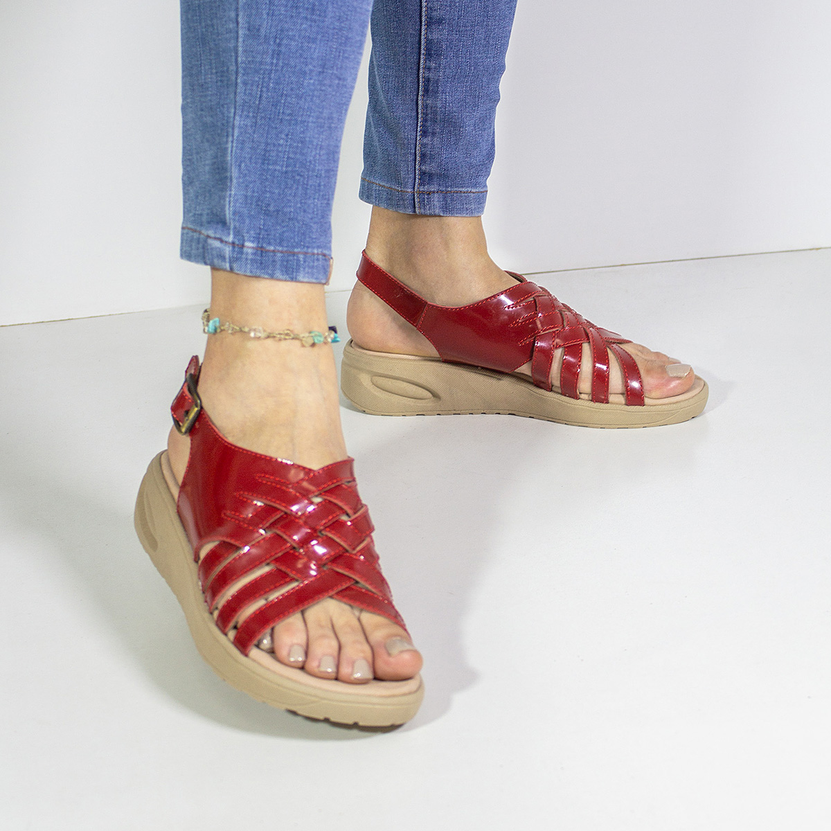 SANDALIAS MUJER MARIBU CUERO ROJO 1096 - 5