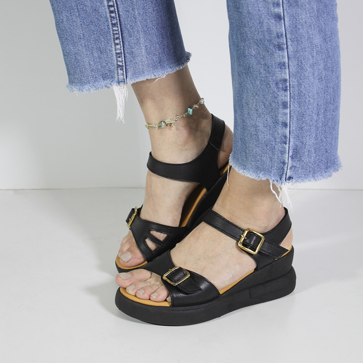 SANDALIAS MUJER MARIBU CUERO NEGRO 768 - 5