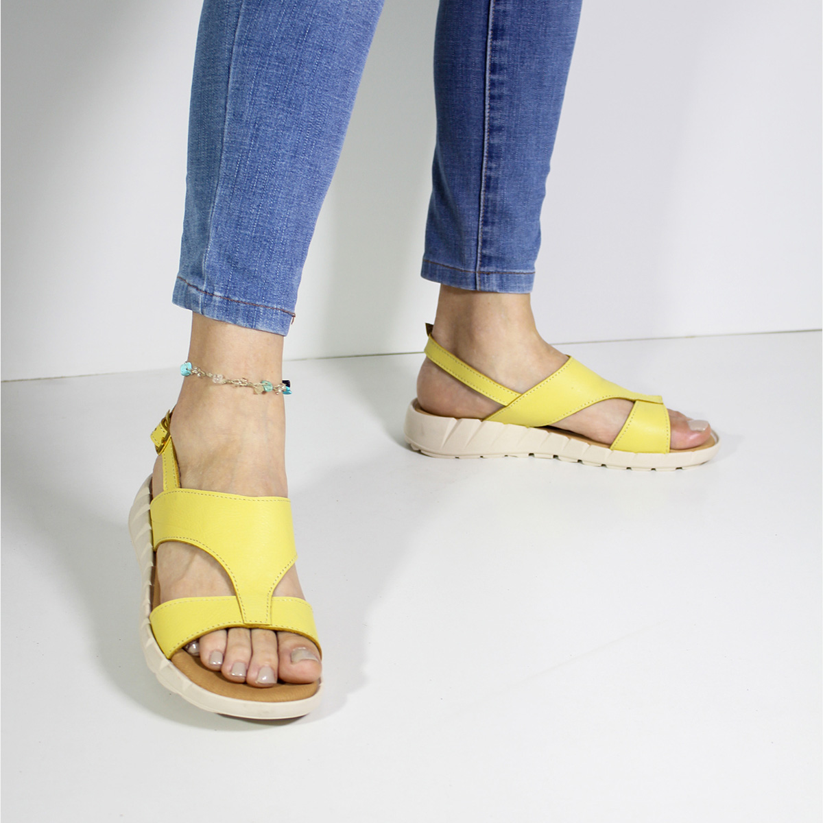 SANDALIAS MUJER MARIBU CUERO AMARILLO 1091 - 5