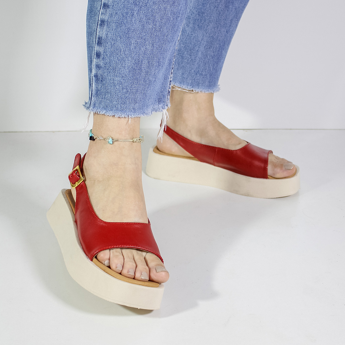 SANDALIAS MUJER MARIBU CUERO ROJO 230 - 5