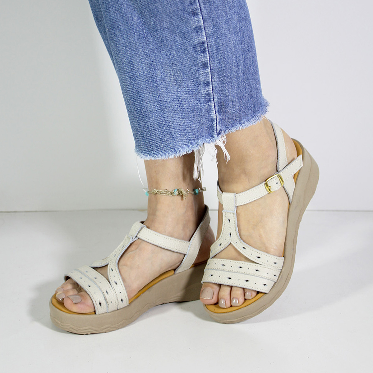 SANDALIAS MUJER MARIBU CUERO HUESO 741 - 5