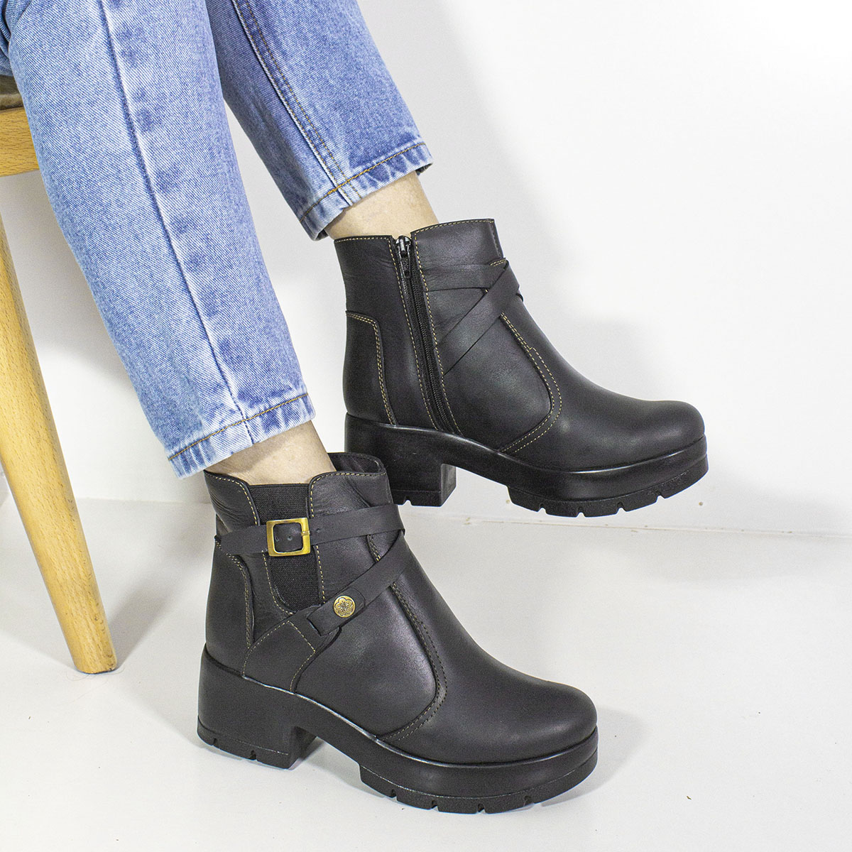 BOTINES MUJER MARIBU CUERO NEGRO 564 - 5