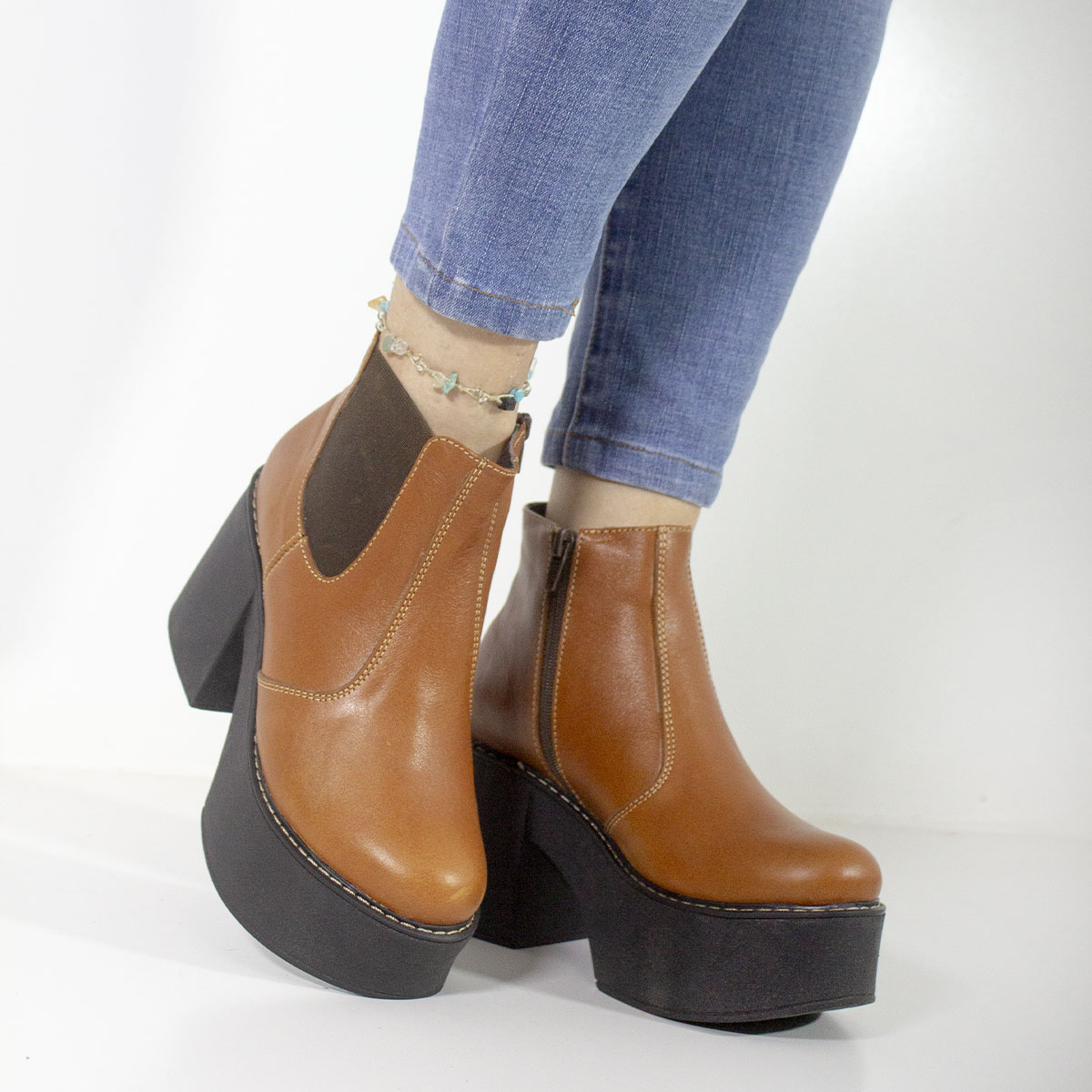 BOTINES MUJER MARIBU CUERO CARAMELO 1040 - 5