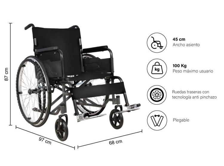 SILLA DE RUEDAS STANDARD PLEGABLE NEGRO - 3