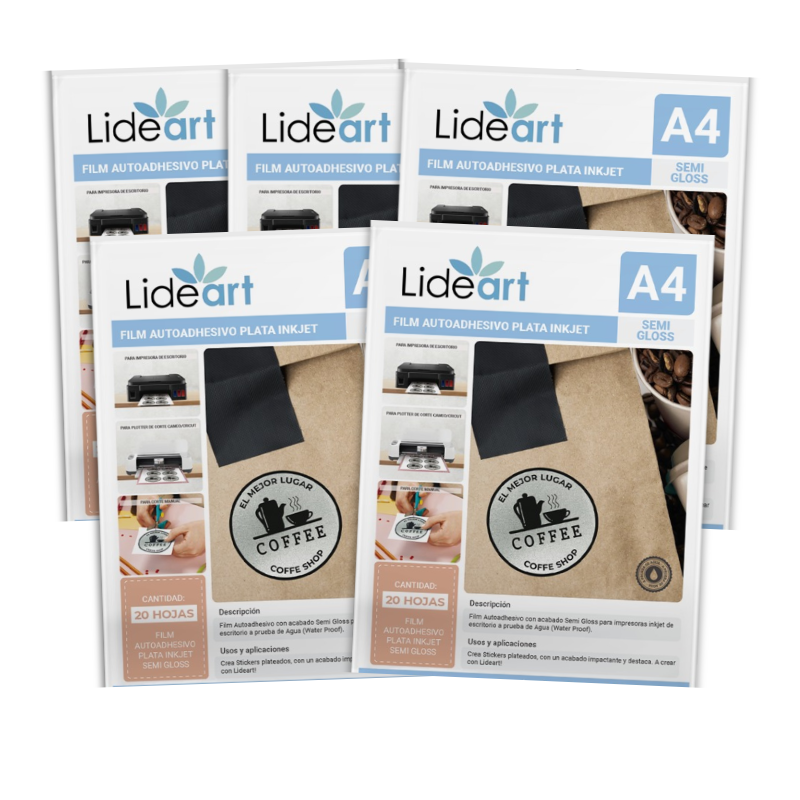 FILM AUTOADHESIVO LIDEART PLATA SEMI BRILLANTE PARA INKJET A4X20UND - 1