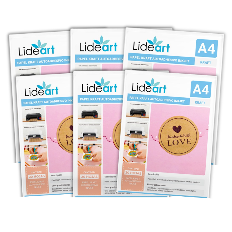 PAPEL KRAFT AUTOADHESIVO LIDEART 05 PAQUETES INKJET A4X20 UNID - 1