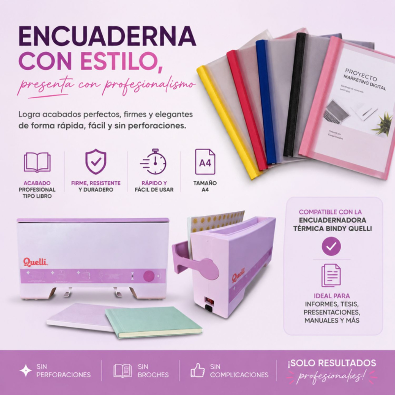 ENCUADERNADORA TÉRMICA A4 BINDY BY QUELLI SIN PERFORACIONES - 3