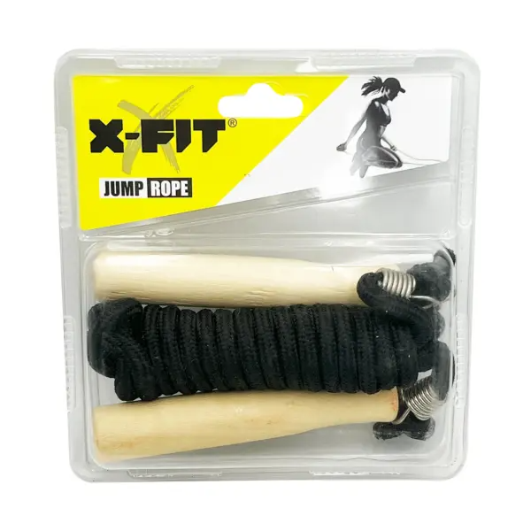 SOGA PARA SALTAR X-FIT CON MANGO DE MADERA NEGRO - 1