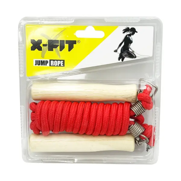 SOGA PARA SALTAR X-FIT CON MANGO DE MADERA ROJO - 1