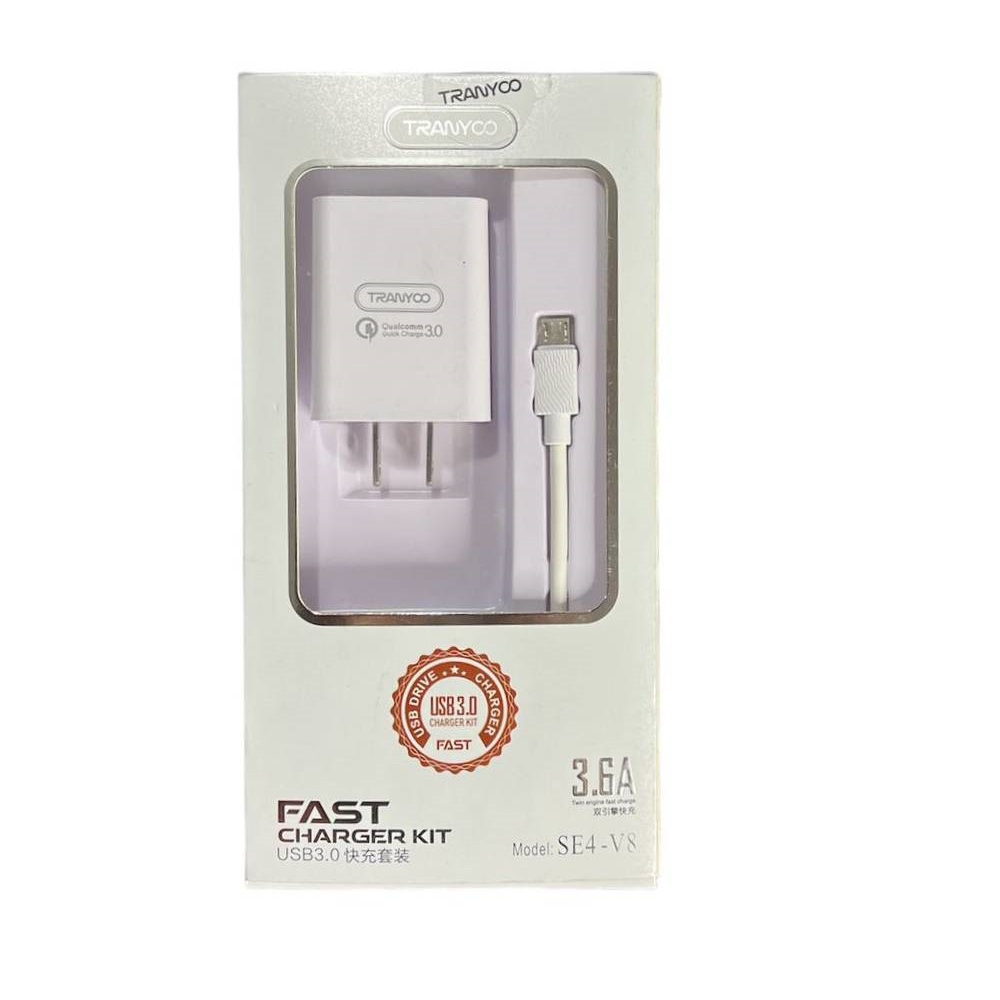 CARGADOR USB A TIPO C TRANYCO 3.6A RÁPIDA BLANCO DE CALIDAD - 1