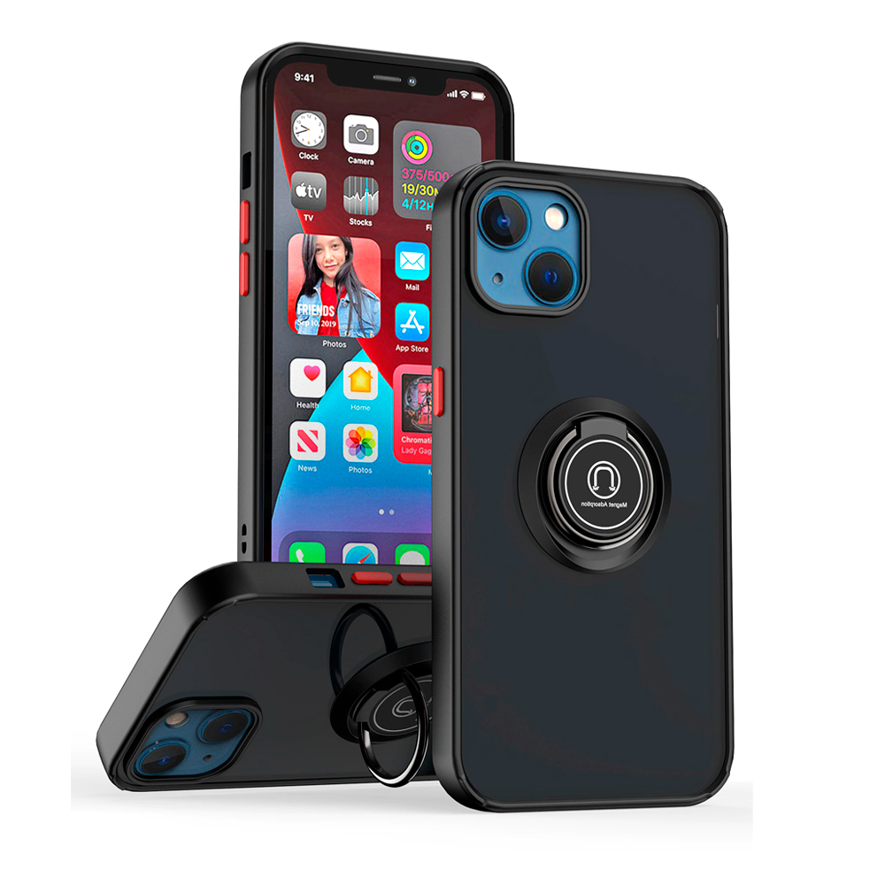 FUNDA PARA IPHONE 12 AHUMADO CON ANILLO NEGRO ANTISHOCK - 1