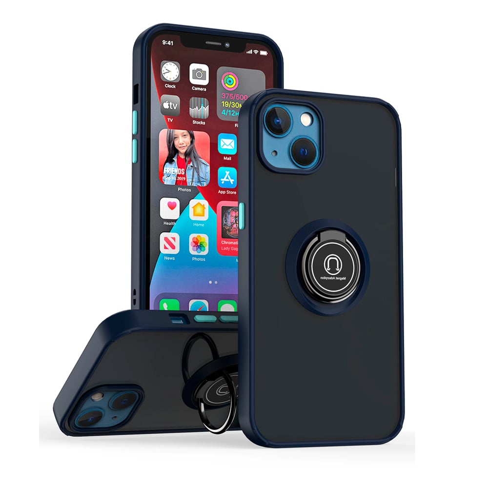 FUNDA PARA XIAOMI POCO X3 PRO AHUMADO CON ANILLO AZUL - 1
