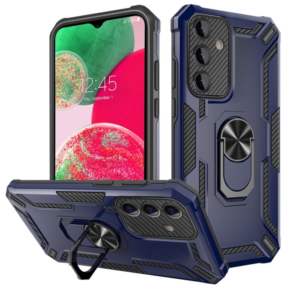 FUNDA PARA MOTOROLA MOTO G75 HOLDER PARANTE + ANILLO ANTISHOCK AZUL - 1