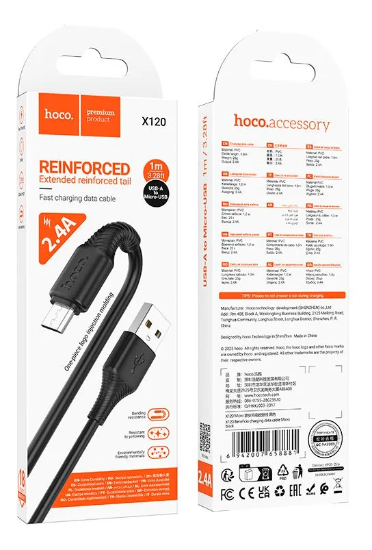 CABLE HOCO X120 BENEFICIO USB A MICRO CARGA RÁPIDA NEGRO - 3