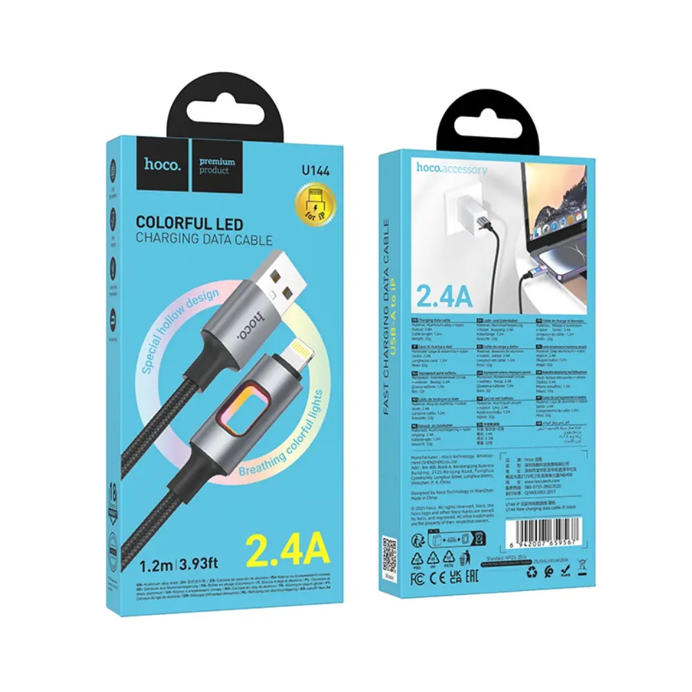 CABLE HOCO U144 NEW USB A IP CARGA RÁPIDA NEGRO - 3