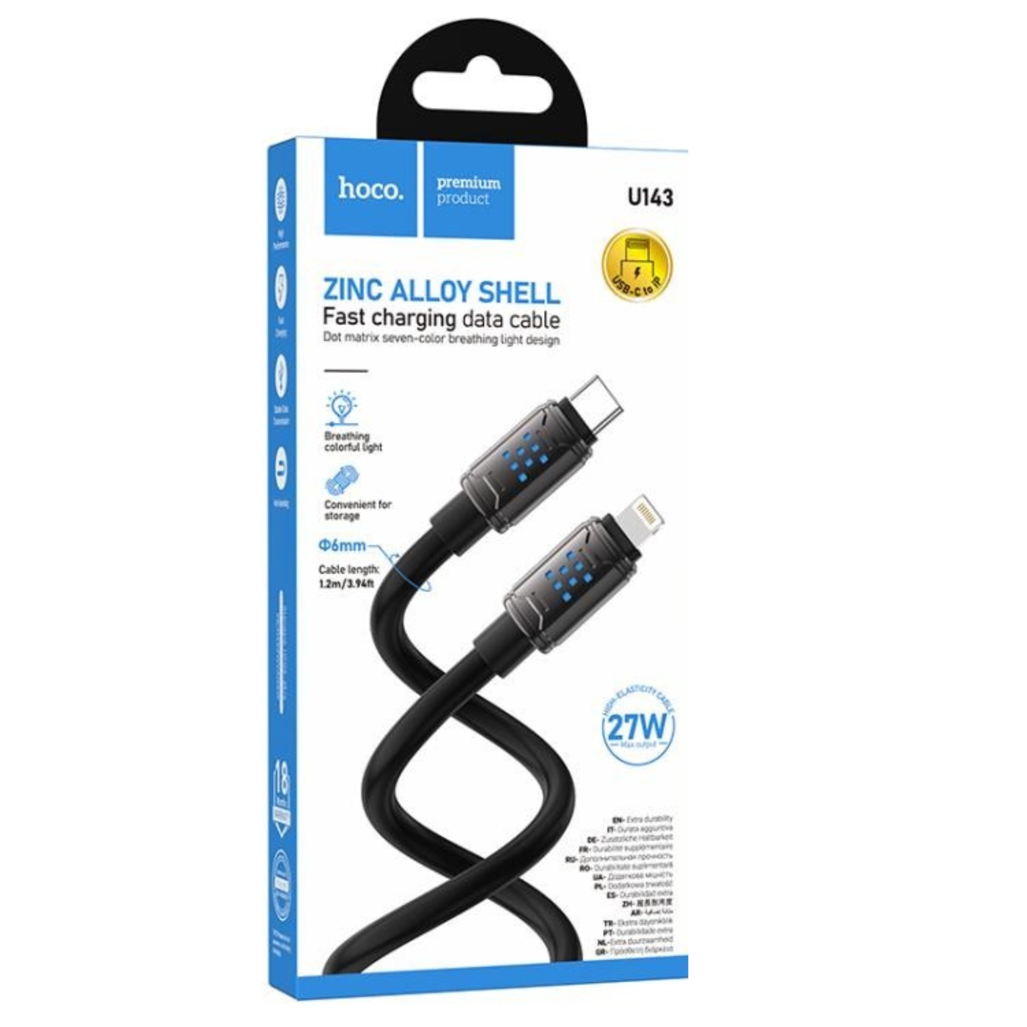 CABLE HOCO U143 JOY TIPO-C A IP PD 27W CARGA RÁPIDA NEGRO - 3