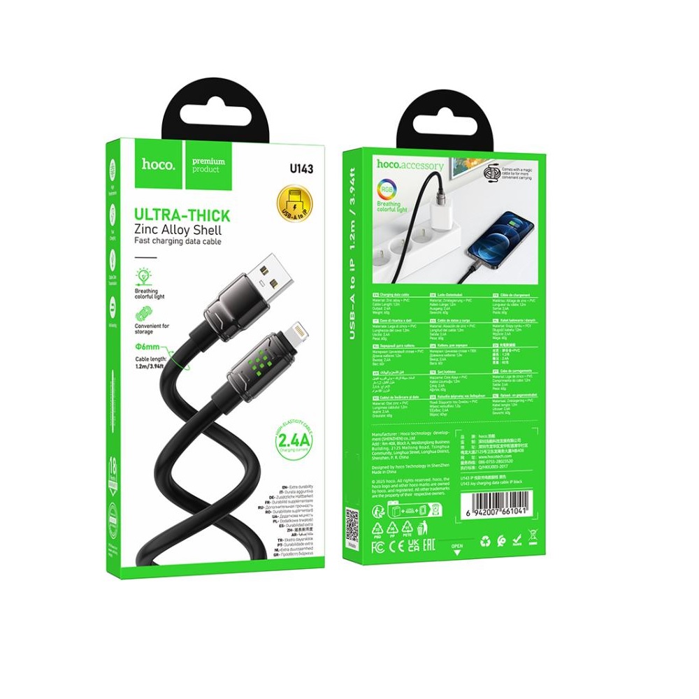 CABLE HOCO U143 JOY USB A IP CARGA RÁPIDA NEGRO - 3