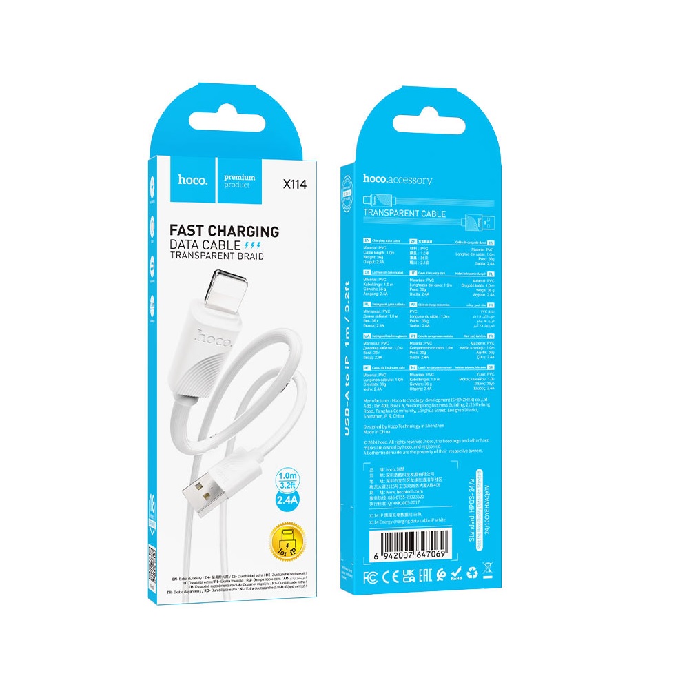 CABLE HOCO X114 ENERGY USB A IP CARGA RÁPIDA BLANCO - 3