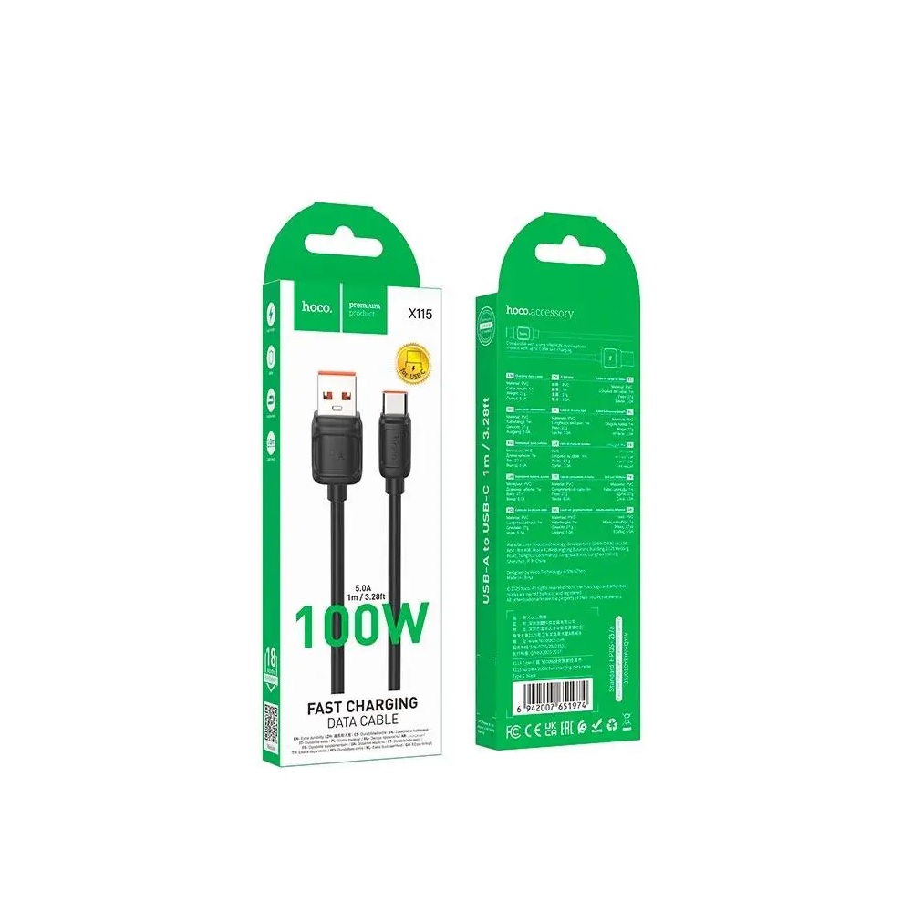 CABLE HOCO X115 SURPASS USB A TIPO-C 100W CARGA RÁPIDA NEGRO - 3
