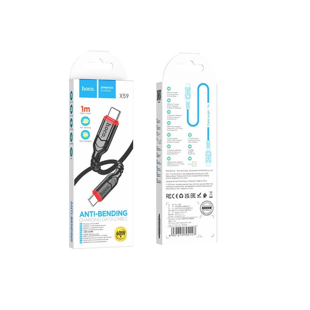 CABLE HOCO X59 VICTORY TIPO-C A TIPO-C 60W 1M NEGRO - 3