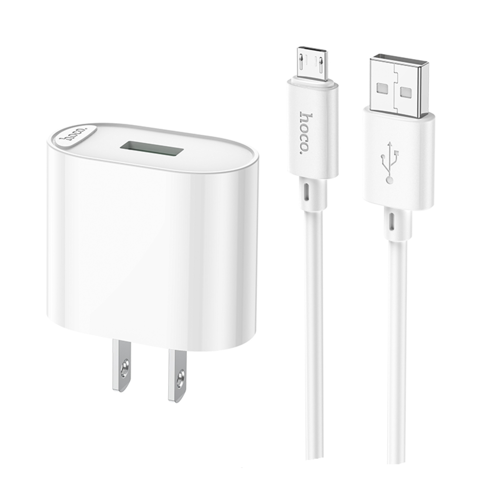 CARGADOR HOCO C109 FIGHTER QC3.0 CABLE MICRO USB V8 BLANCO - 1