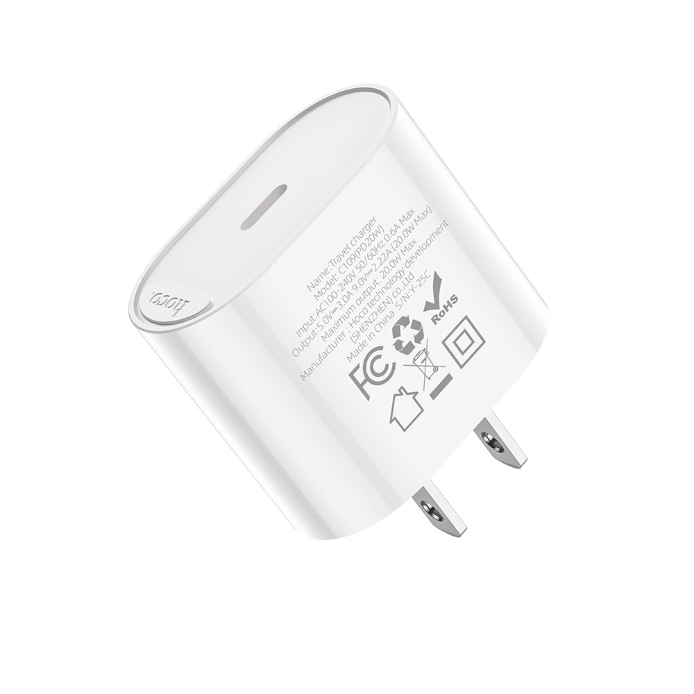 CARGADOR HOCO C109 FIGHTER TIPO C CARGA RAPIDA PD20W BLANCO - 2