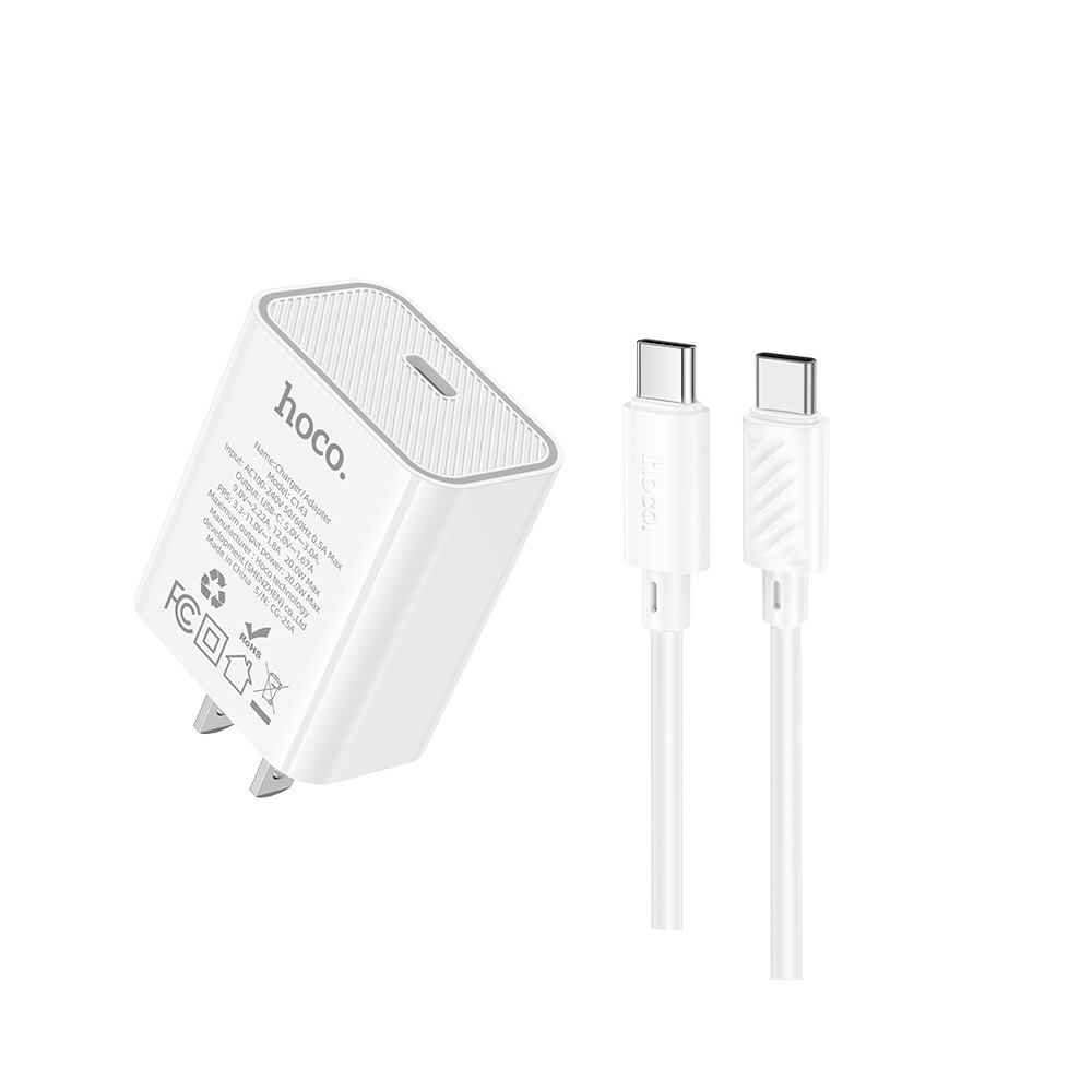 CARGADOR HOCO C143 PD20W CABLE TIPO C A TIPO C BLANCO - 1