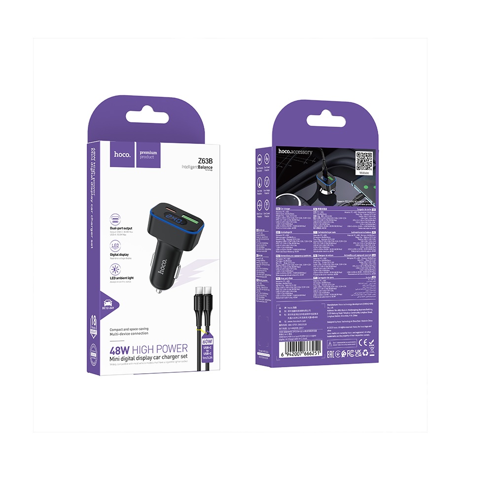 CARGADOR PARA AUTO HOCO Z63B 48W CABLE TIPO C A C NEGRO - 3
