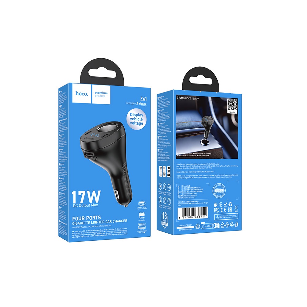 CARGADOR PARA AUTO HOCO Z61 TRES PUERTOS USB C NEGRO - 3