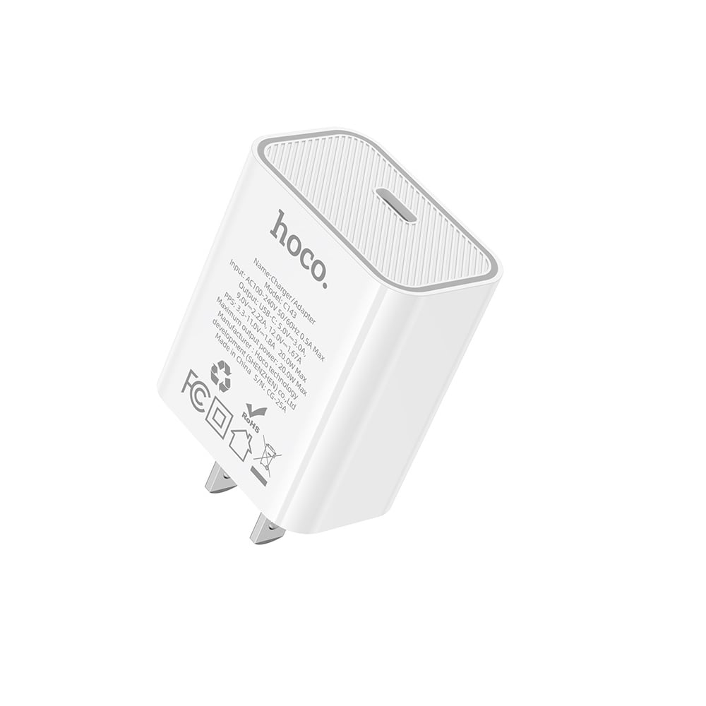 CARGADOR HOCO C143 BENEFIT TIPO C CARGA RAPIDA PD20W BLANCO - 2