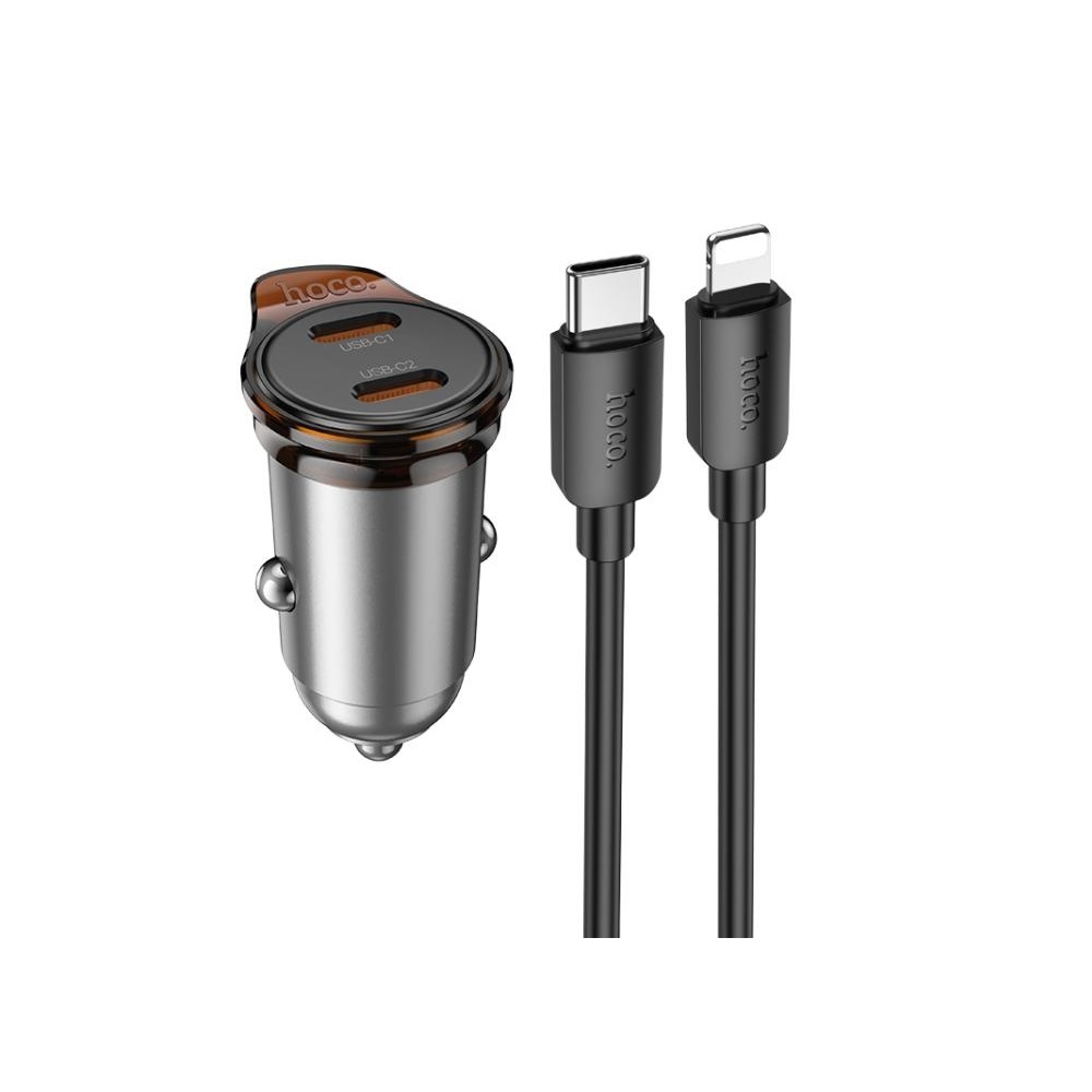 CARGADOR PARA AUTO HOCO NZ16B PD45W CABLE TIPO C A IP GRIS - 1
