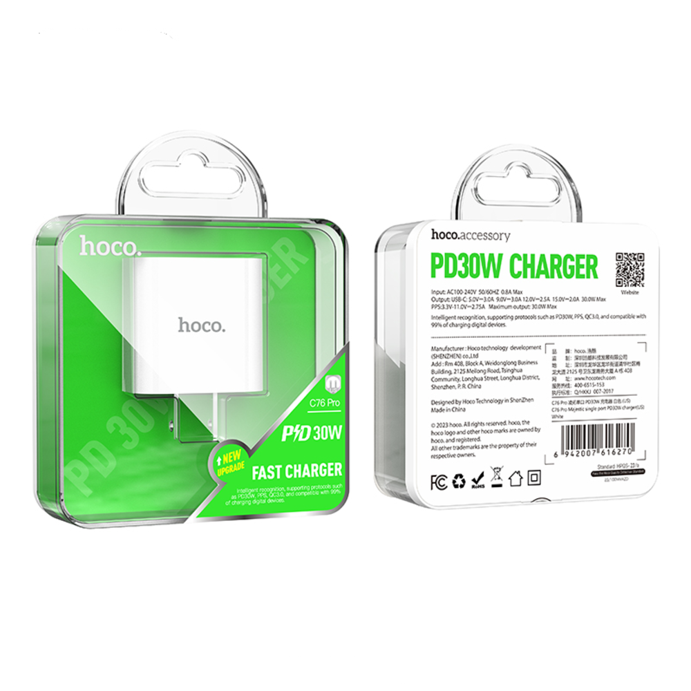 CARGADOR HOCO C76 PRO MAJESTIC TIPO C CARGA RAPIDA PD30W BLANCO - 3