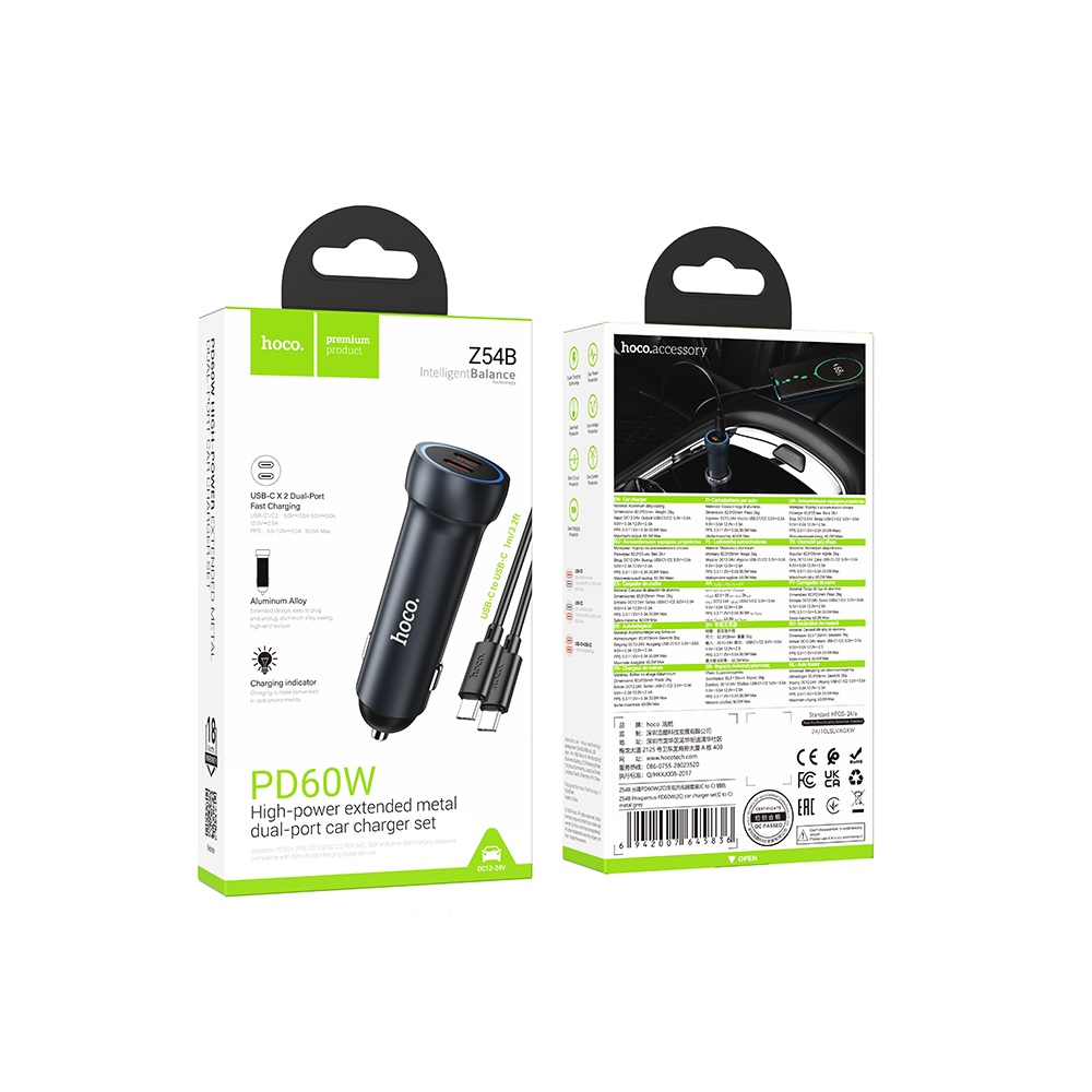 CARGADOR PARA AUTO HOCO Z54B PD60W CABLE TIPO C A C GRIS - 3