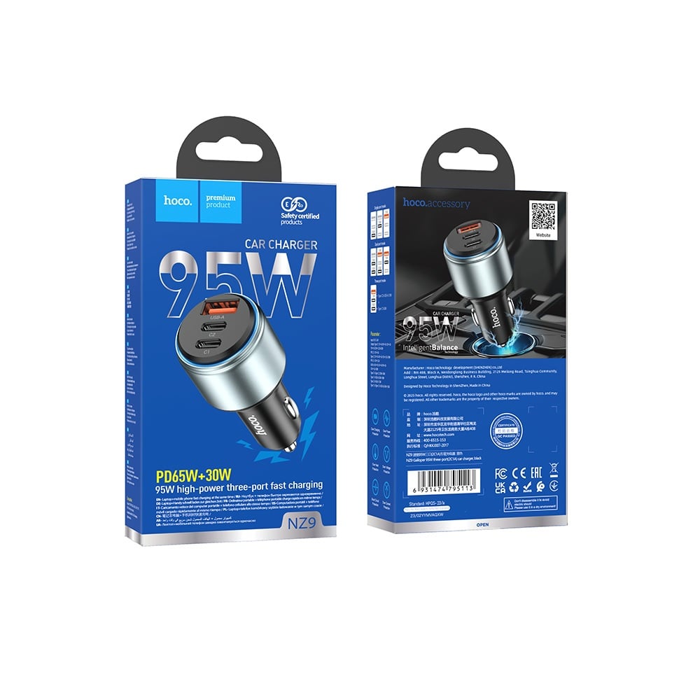 CARGADOR PARA AUTO HOCO NZ9 95W TRES PUERTOS CARGA RAPIDA NEGRO - 3