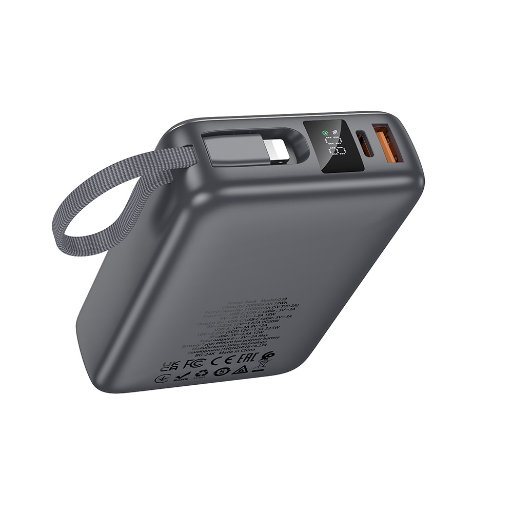 POWER BANK 20000MAH HOCO Q39 EMINENTE CON CABLE 22.5WNEGRO - 2