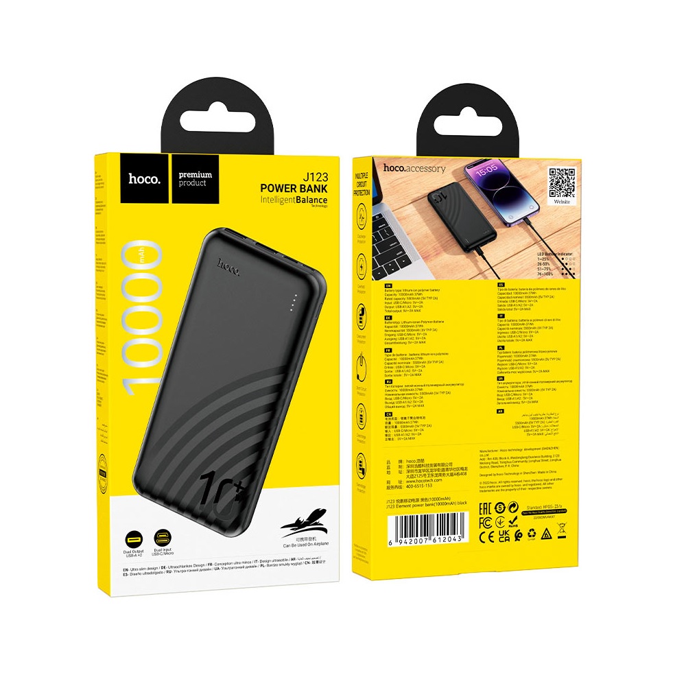 POWER BANK 10000MAH HOCO J123 ELEMENT NEGRO - 3