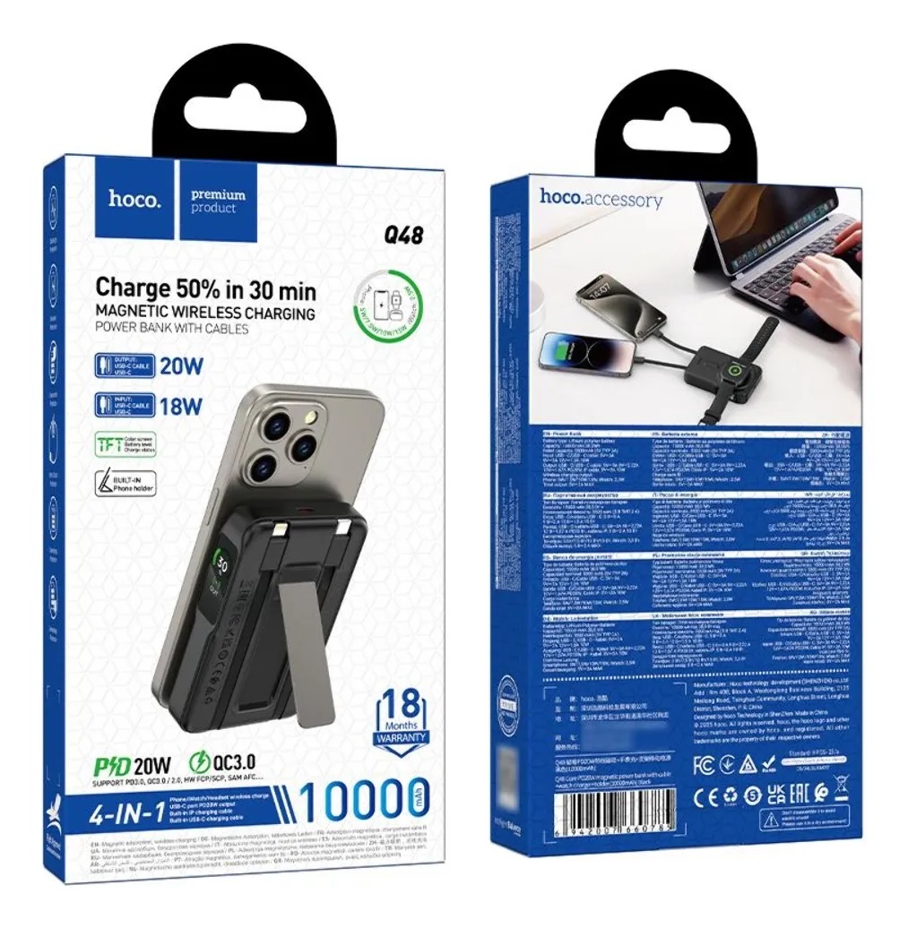 POWER BANK 10000MAH HOCO Q48 CORE MAGNETICO NEGRO - 3