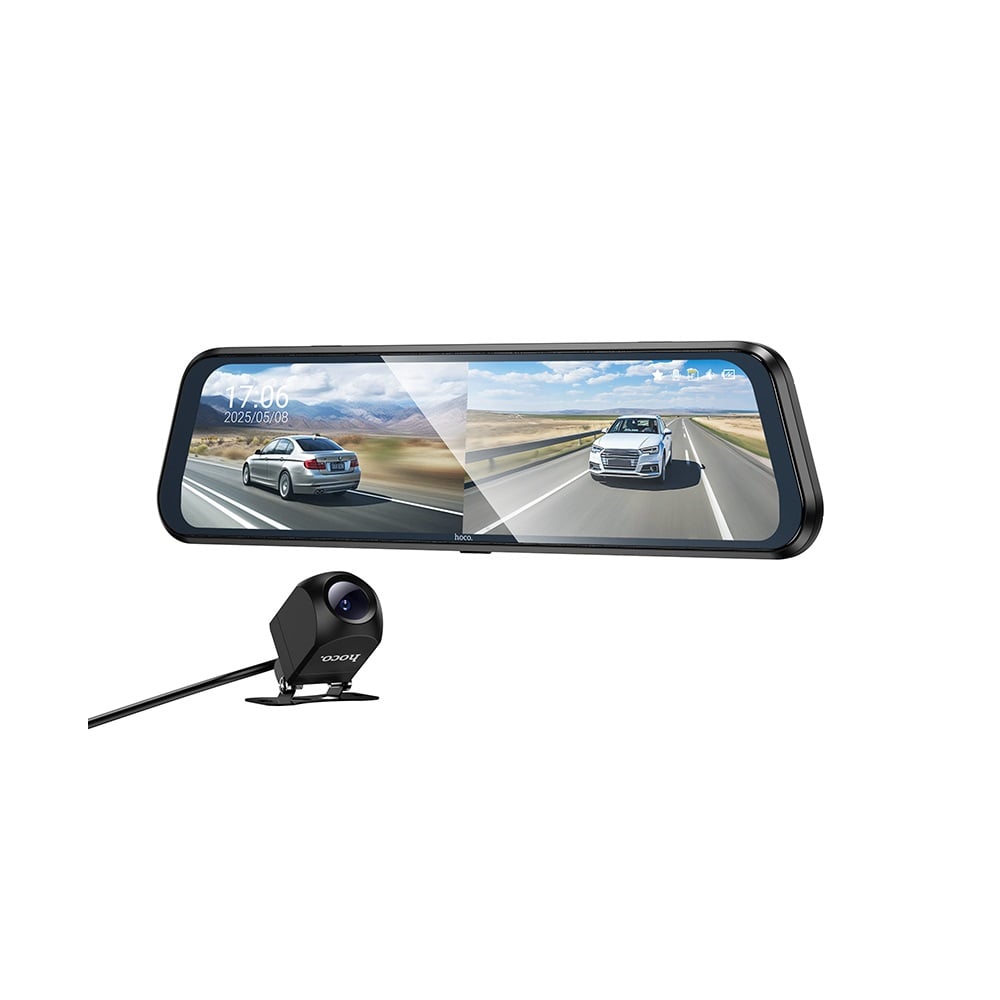CAMARA ESPEJO RETROVISOR HOCO DV16 DASH CAM DUAL NEGRO - 1